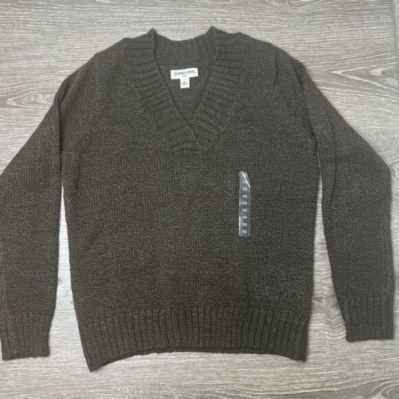 St. Johns Bay Womens V-Neck Sweater Acrylic/Polyester Brown Petite Small - Picture 11 of 15